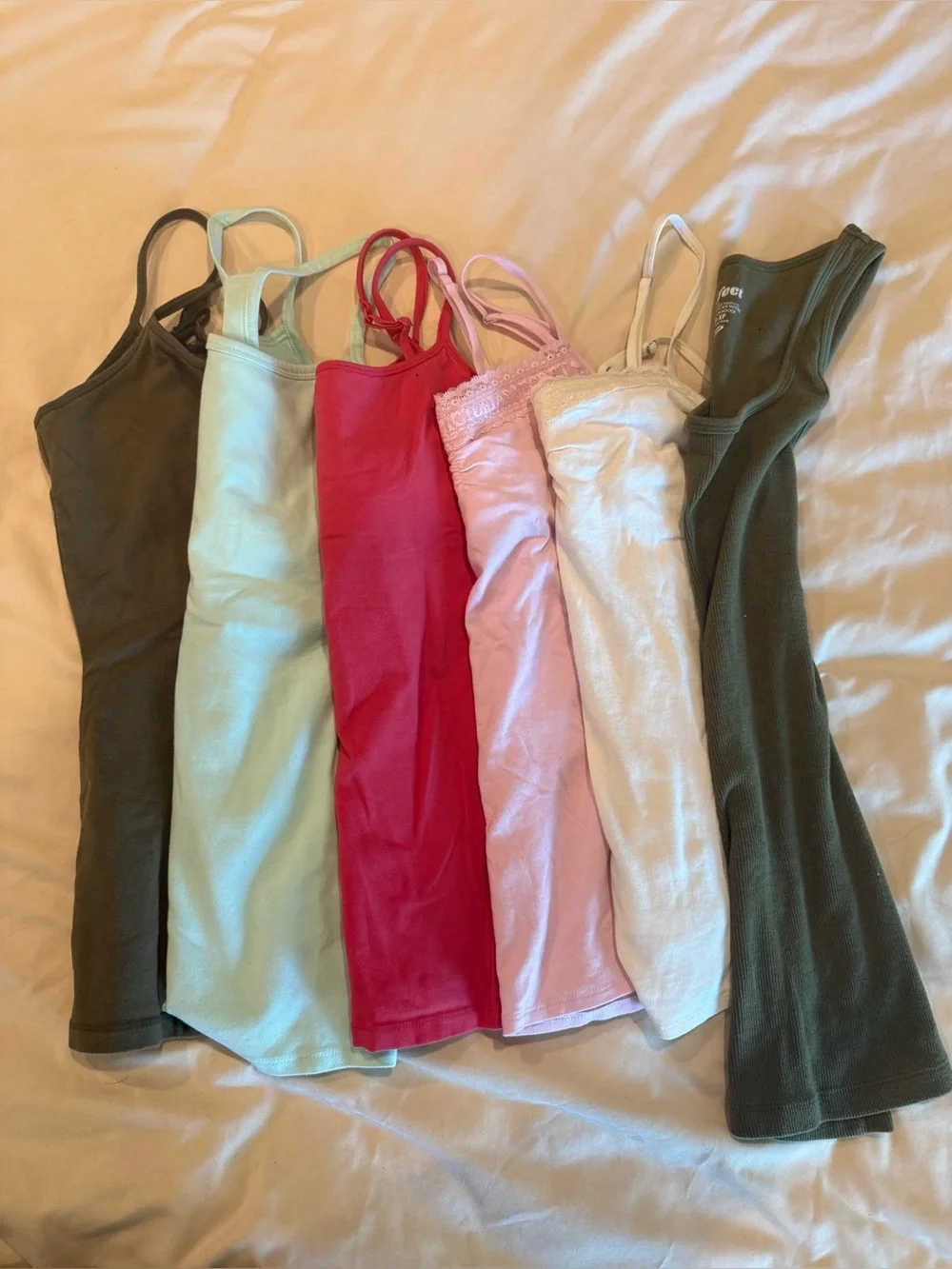 Bundle of Women’s Ribbed Tank Tops - Pink, Red, Mint, White, Olive Size XS - Picture 1 of 5